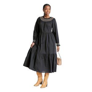 Universal Thread Dress Womens XL Gray Balloon Long Sleeve Tiered Prairie Smocked